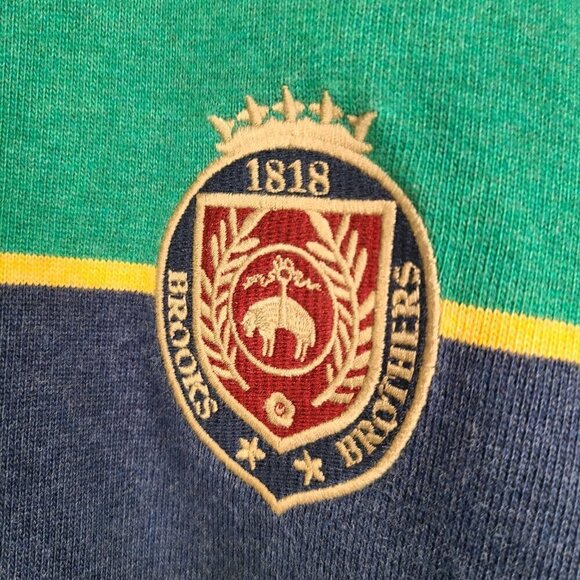 Brooks Brothers Polo Shirt Striped Blue Green Embroidered Patch Long Sleeve - Picture 4 of 8